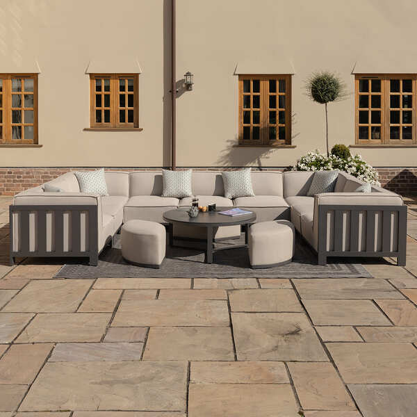 Maze - Outdoor Fabric Ibiza U Shape Sofa Set with Round Coffee Table & 3 Footstools - Oatmeal product image