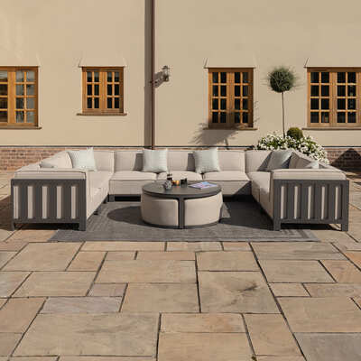Maze - Outdoor Fabric Ibiza U Shape Sofa Set with Round Coffee Table & 3 Footstools - Oatmeal product image