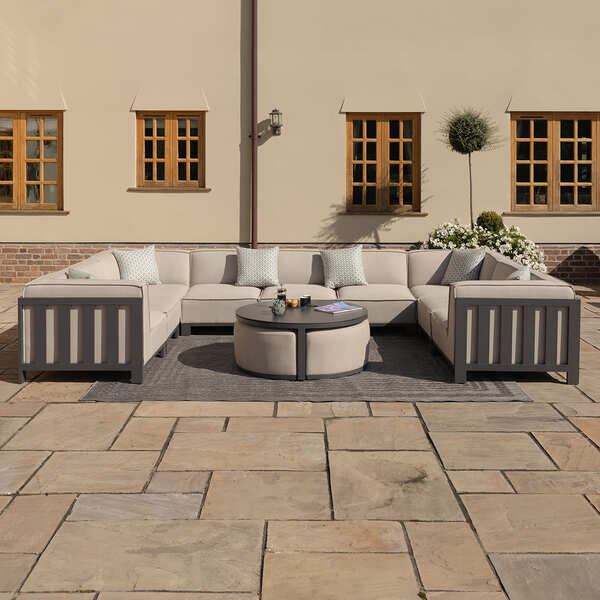 Maze - Outdoor Fabric Ibiza U Shape Sofa Set with Round Coffee Table & 3 Footstools - Oatmeal product image