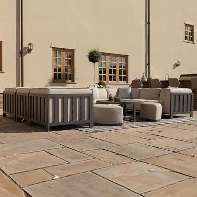 Maze - Outdoor Fabric Ibiza U Shape Sofa Set with Round Coffee Table & 3 Footstools - Oatmeal product image