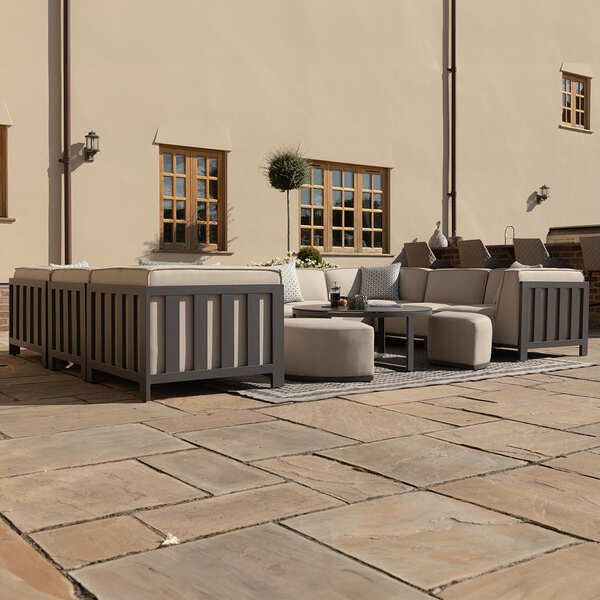 Maze - Outdoor Fabric Ibiza U Shape Sofa Set with Round Coffee Table & 3 Footstools - Oatmeal product image