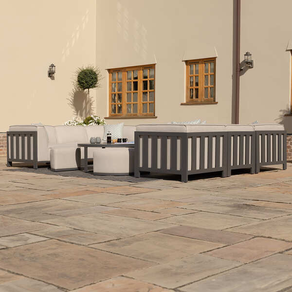 Maze - Outdoor Fabric Ibiza U Shape Sofa Set with Round Coffee Table & 3 Footstools - Oatmeal product image