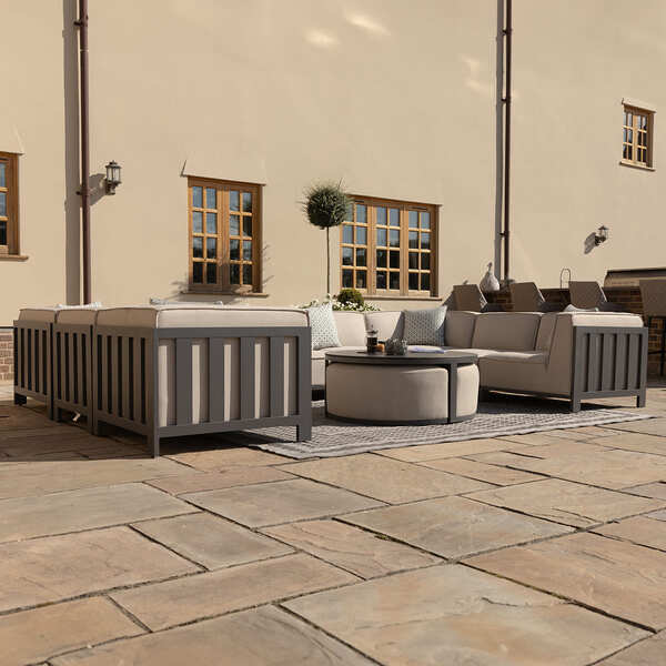 Maze - Outdoor Fabric Ibiza U Shape Sofa Set with Round Coffee Table & 3 Footstools - Oatmeal product image