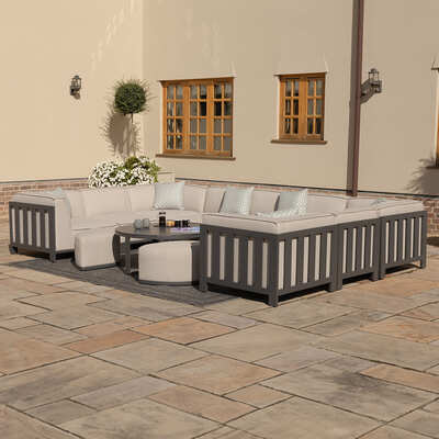 Maze - Outdoor Fabric Ibiza U Shape Sofa Set with Round Coffee Table & 3 Footstools - Oatmeal product image
