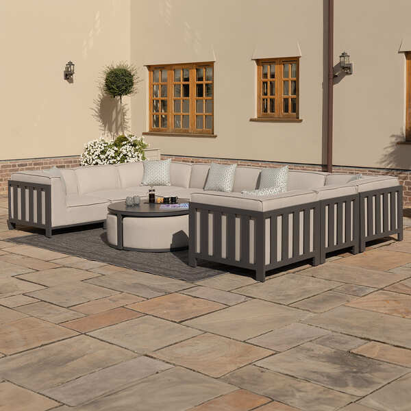 Maze - Outdoor Fabric Ibiza U Shape Sofa Set with Round Coffee Table & 3 Footstools - Oatmeal product image