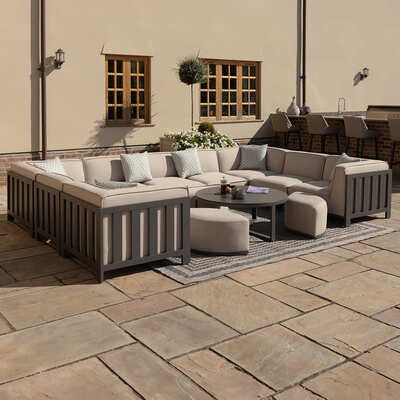 Maze - Outdoor Fabric Ibiza U Shape Sofa Set with Round Coffee Table & 3 Footstools - Oatmeal product image