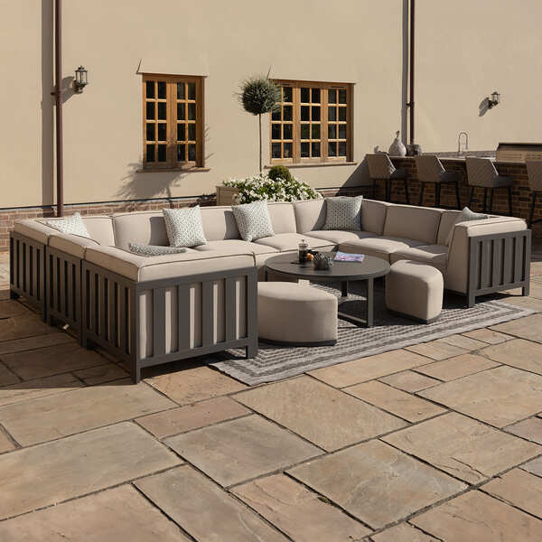 Maze - Outdoor Fabric Ibiza U Shape Sofa Set with Round Coffee Table & 3 Footstools - Oatmeal product image