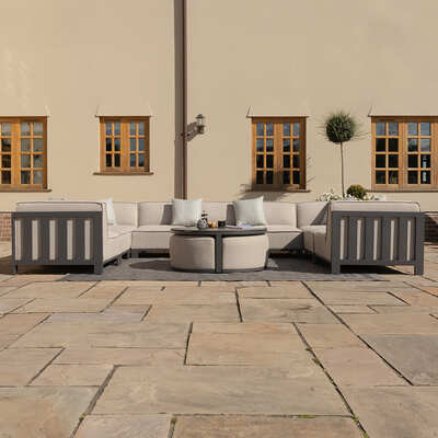 Maze - Outdoor Fabric Ibiza U Shape Sofa Set with Round Coffee Table & 3 Footstools - Oatmeal product image