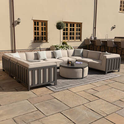 Maze - Outdoor Fabric Ibiza U Shape Sofa Set with Round Coffee Table & 3 Footstools - Oatmeal product image