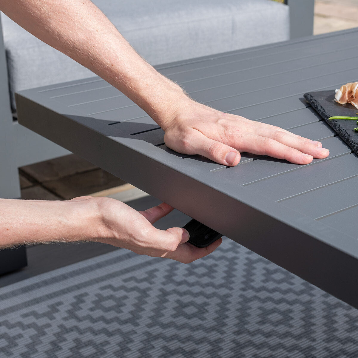 Maze - Amalfi Large Aluminium Corner Dining Set with Rising Table & Footstools - Grey product image