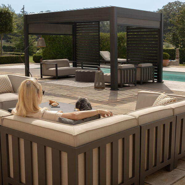Maze - Outdoor Fabric Ibiza Small Corner Sofa Set with Round Coffee Table & 3 Footstools - Oatmeal product image