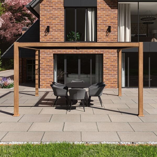 Maze Como - 4m x 4m Aluminium Metal Outdoor Garden Pergola - Wood Effect product image