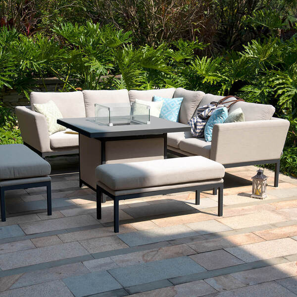 Maze - Outdoor Fabric Pulse Square Corner Dining Set with Fire Pit Table - Oatmeal product image