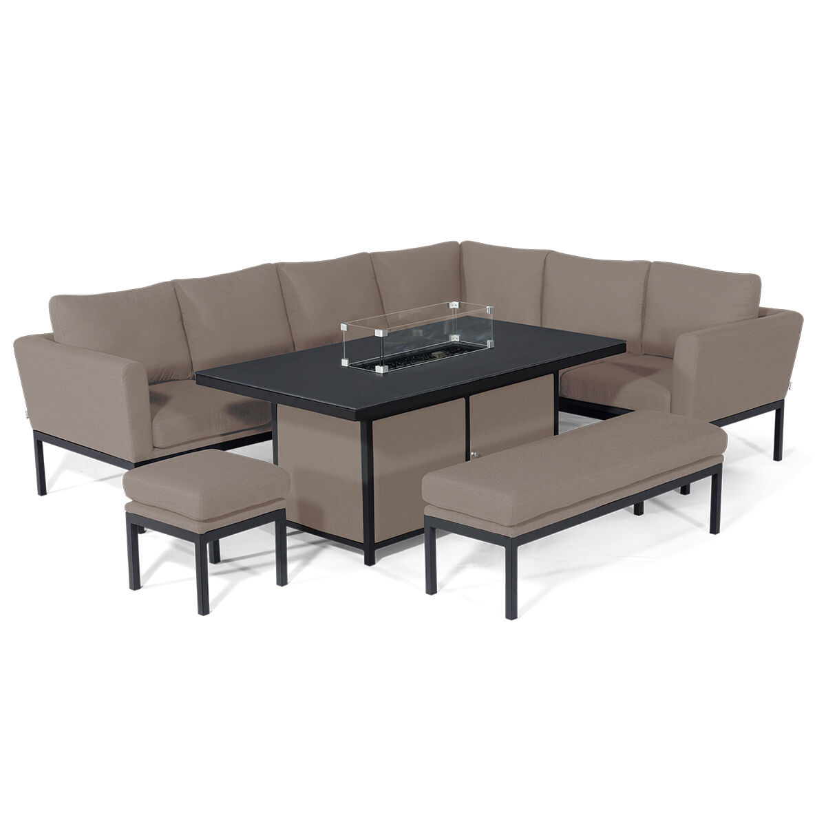 Maze - Outdoor Fabric Pulse Left Handed Corner Dining Set with Fire Pit Table - Taupe product image
