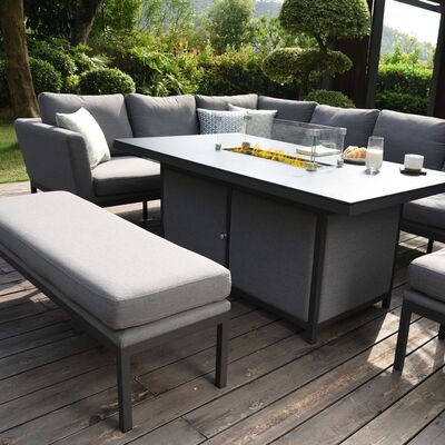 Maze - Outdoor Fabric Pulse Rectangular Corner Dining Set with Fire Pit Table - Flanelle product image