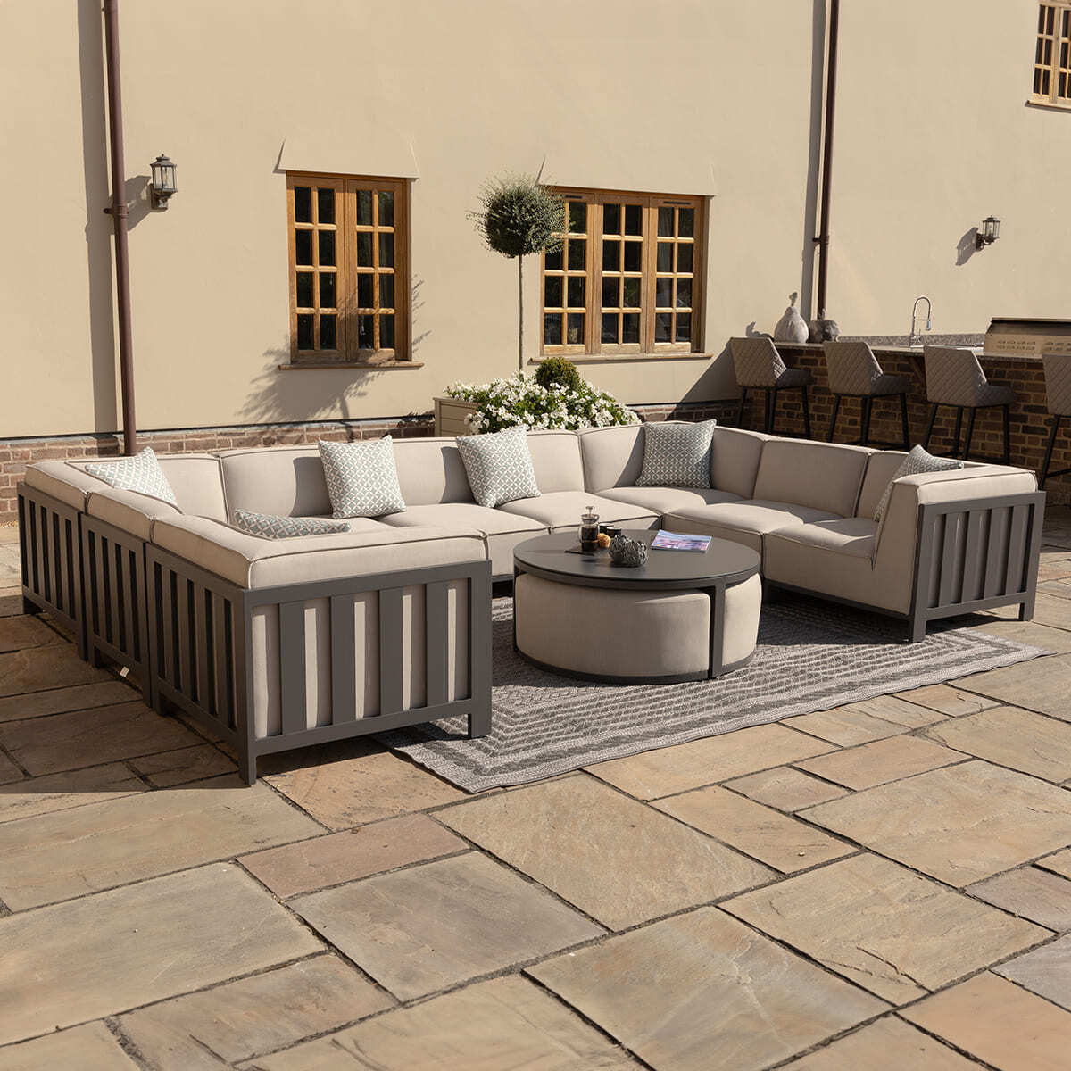 Maze - Outdoor Fabric Ibiza U Shape Sofa Set with Round Coffee Table - Oatmeal product image