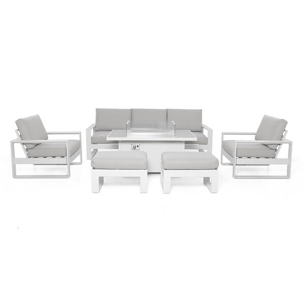 Maze - Amalfi 3 Seat Aluminium Sofa Set with Fire Pit Table plus Armchairs & Footstools - White product image