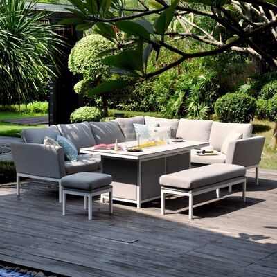 Maze - Outdoor Fabric Pulse Left Handed Corner Dining Set with Fire Pit Table - Lead Chine product image