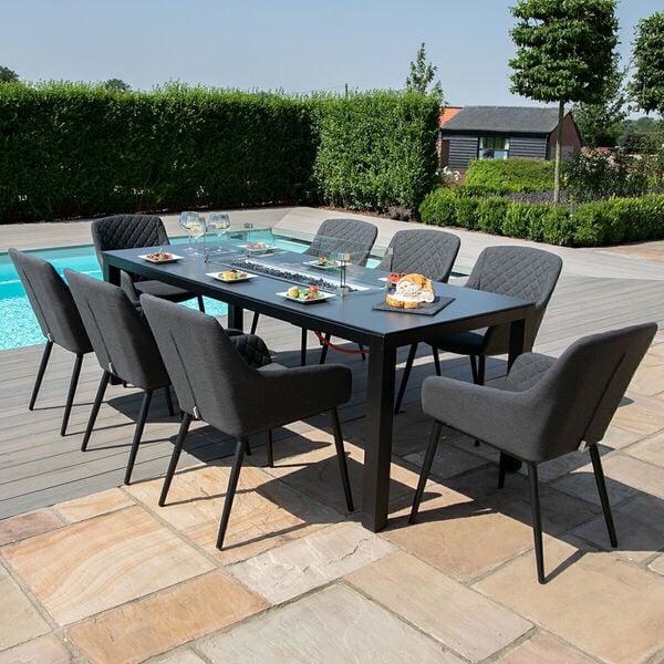Maze - Outdoor Fabric Zest 8 Seat Rectangular Dining Set with Fire Pit Table - Charcoal product image