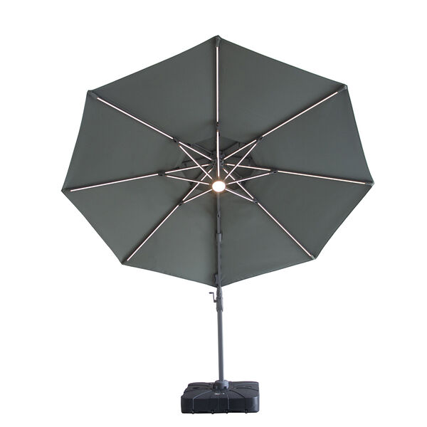 Maze - Apollo Solar LED 3m Round Rotating Cantilever Parasol with Base - Oil Green product image