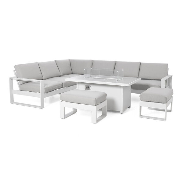 Maze - Amalfi Large Aluminium Corner Dining Set with Fire Pit Table & Footstools - White product image