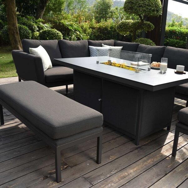 Maze - Outdoor Fabric Pulse Rectangular Corner Dining Set with Fire Pit Table - Charcoal product image