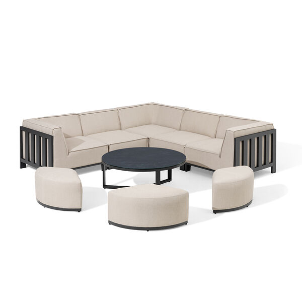 Maze - Outdoor Fabric Ibiza Small Corner Sofa Set with Round Coffee Table & 3 Footstools - Oatmeal product image