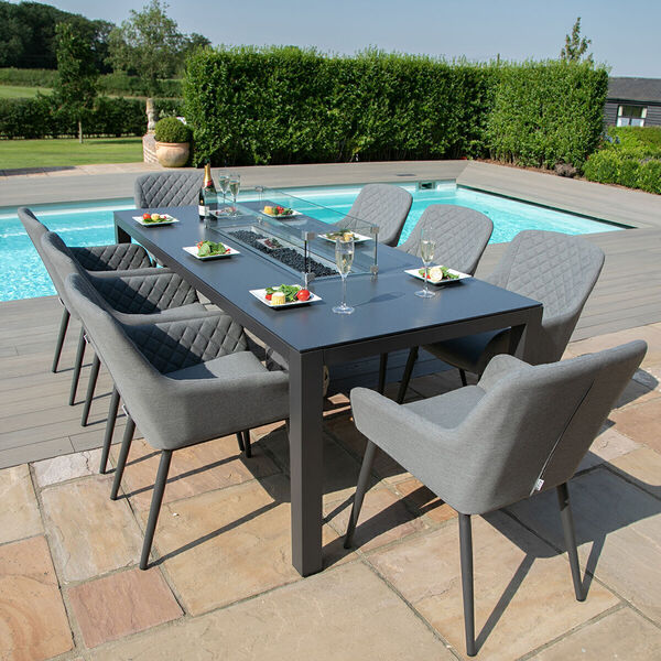 Maze - Outdoor Fabric Zest 8 Seat Rectangular Dining Set with Fire Pit Table - Flanelle product image