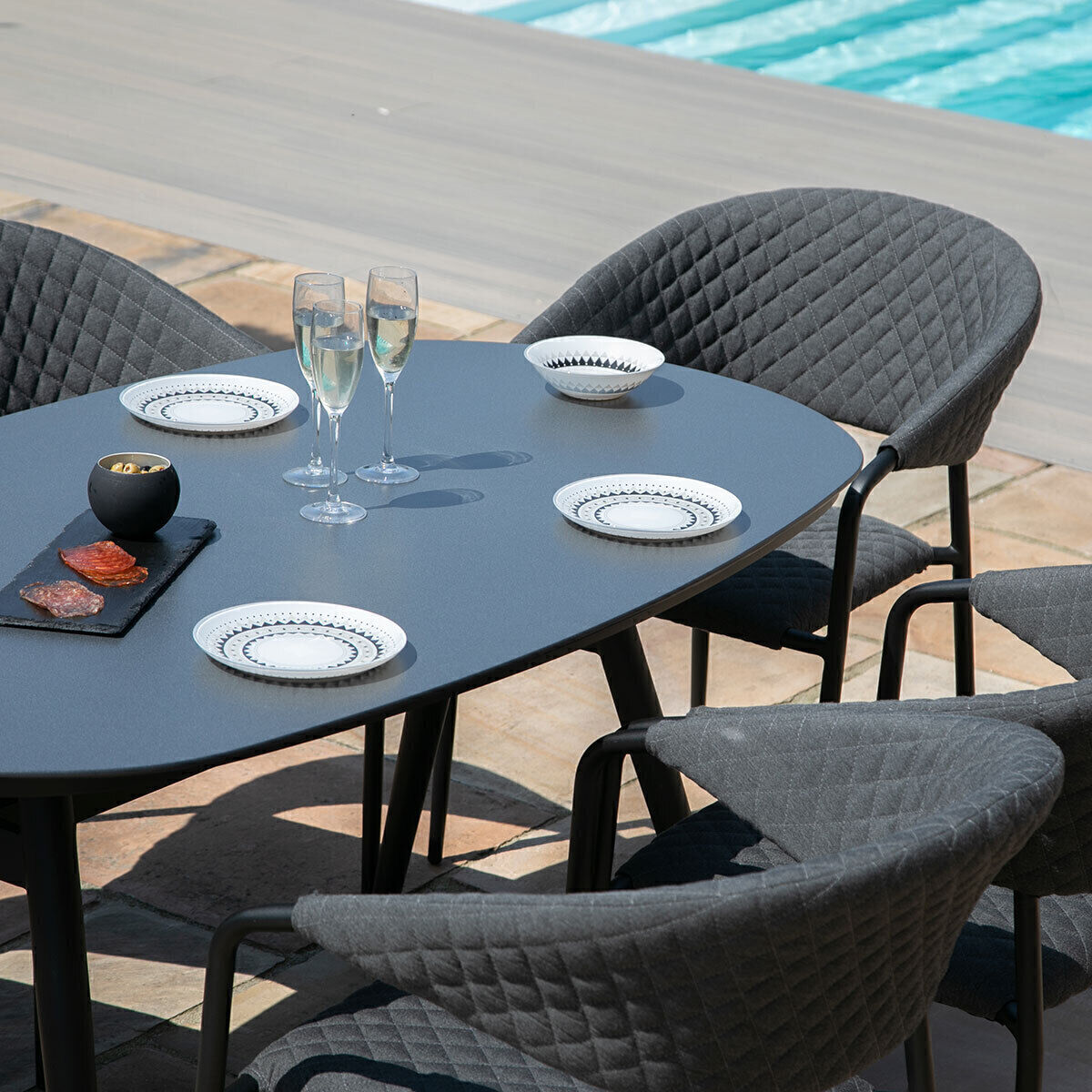 Maze - Outdoor Fabric Pebble 6 Seat Oval Dining Set - Charcoal product image
