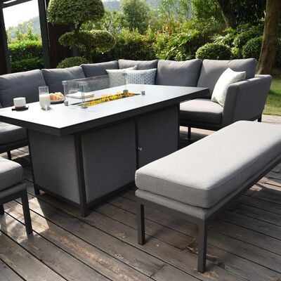 Maze - Outdoor Fabric Pulse Left Handed Corner Dining Set with Fire Pit Table - Flanelle product image