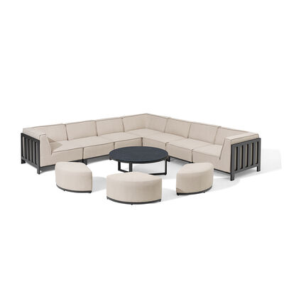 Maze - Outdoor Fabric Ibiza Large Corner Sofa Set with Round Coffee Table & 3 Footstools - Oatmeal product image