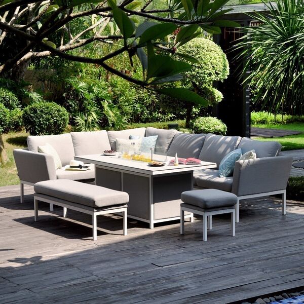 Maze - Outdoor Fabric Pulse Rectangular Corner Dining Set with Fire Pit Table - Lead Chine product image