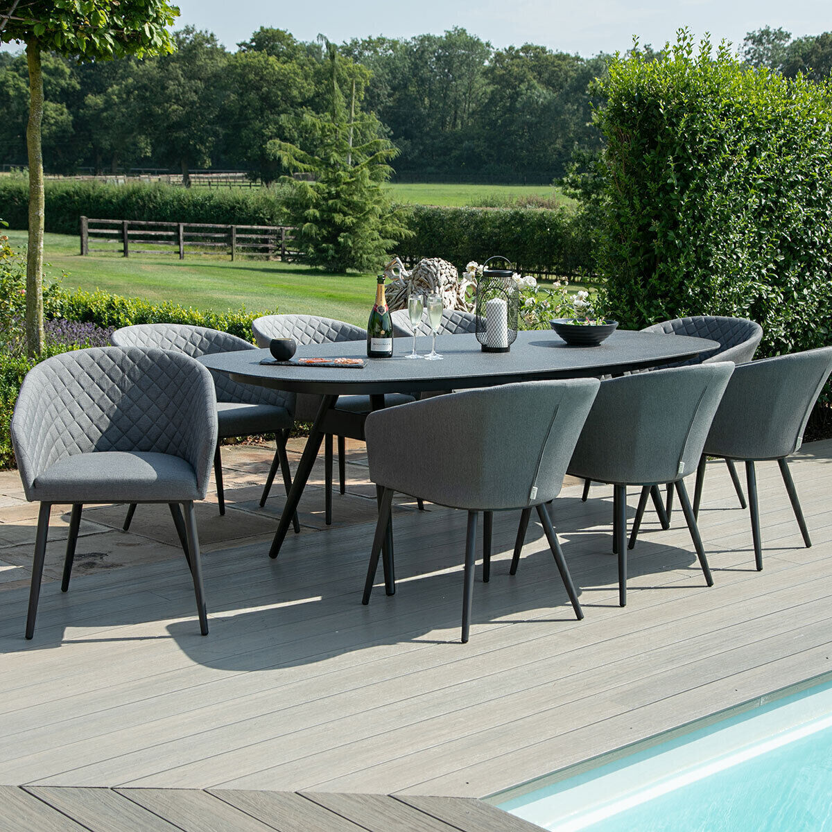 Maze - Outdoor Fabric Ambition 8 Seat Oval Dining Set - Flanelle product image