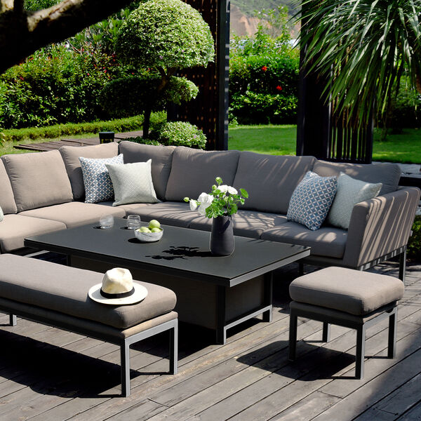Maze - Outdoor Fabric Pulse Rectangular Corner Dining Set with Rising Table - Taupe product image