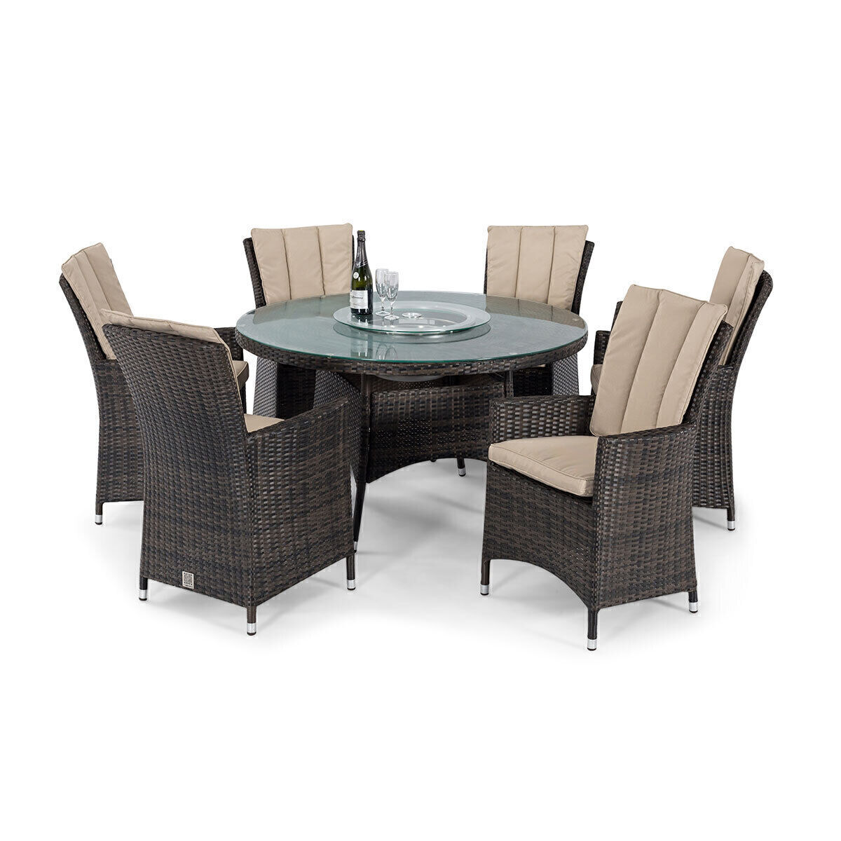 Maze - LA 6 Seat Round Rattan Dining Set with Ice Bucket - Brown product image