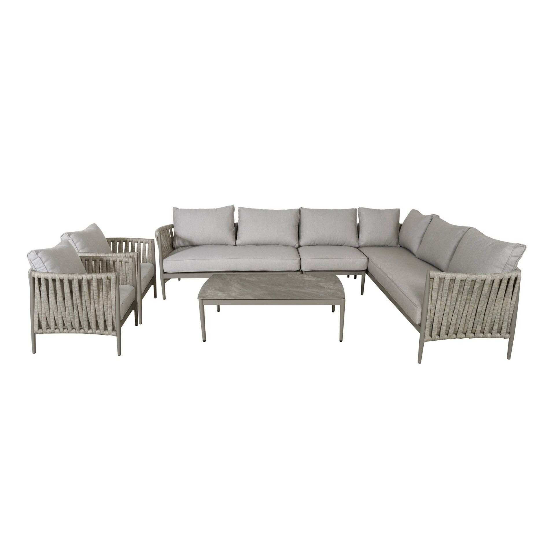 Maze - Milan Rope Weave Large Corner with Rectangular Coffee Table & 2 Armchairs - Cool Linen product image