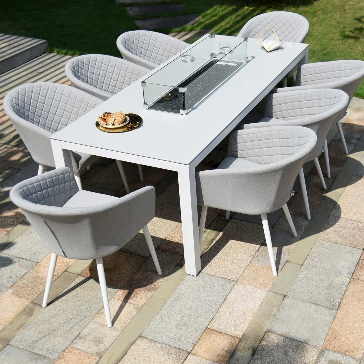 Maze - Outdoor Fabric Ambition 8 Seat Rectangular Dining Set with Fire Pit Table - Lead Chine product image