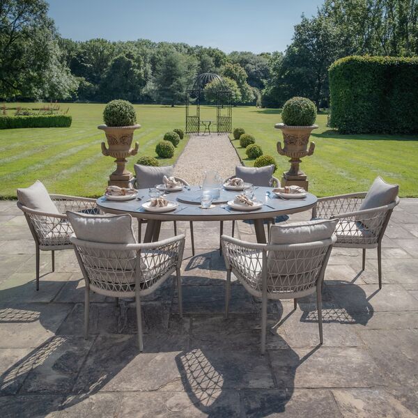 Maze - Monaco Rope Weave 6 Seat Oval Dining Set with Lazy Susan - Cool Linen product image