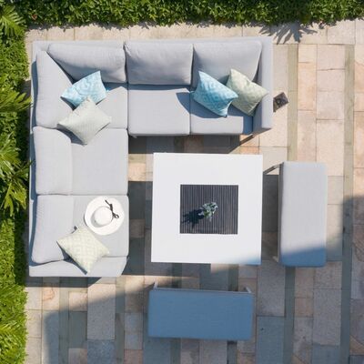 Maze - Outdoor Fabric Pulse Square Corner Dining Set with Fire Pit Table - Lead Chine product image