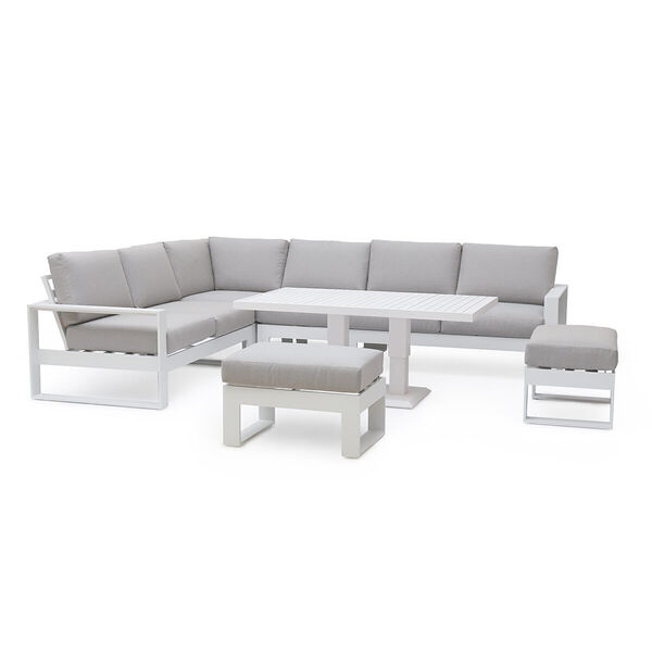 Maze - Amalfi Large Aluminium Corner Dining Set with Rising Table & Footstools  - White product image