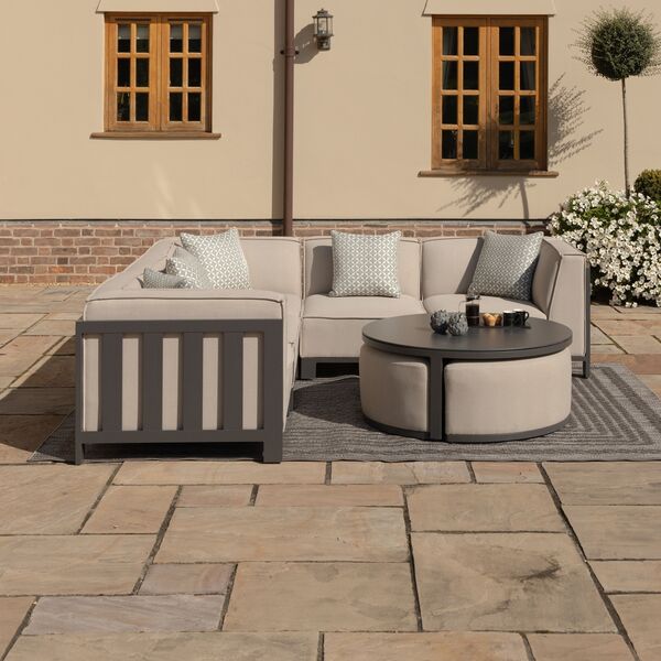 Maze - Outdoor Fabric Ibiza Small Corner Sofa Set with Round Coffee Table & 3 Footstools - Oatmeal product image