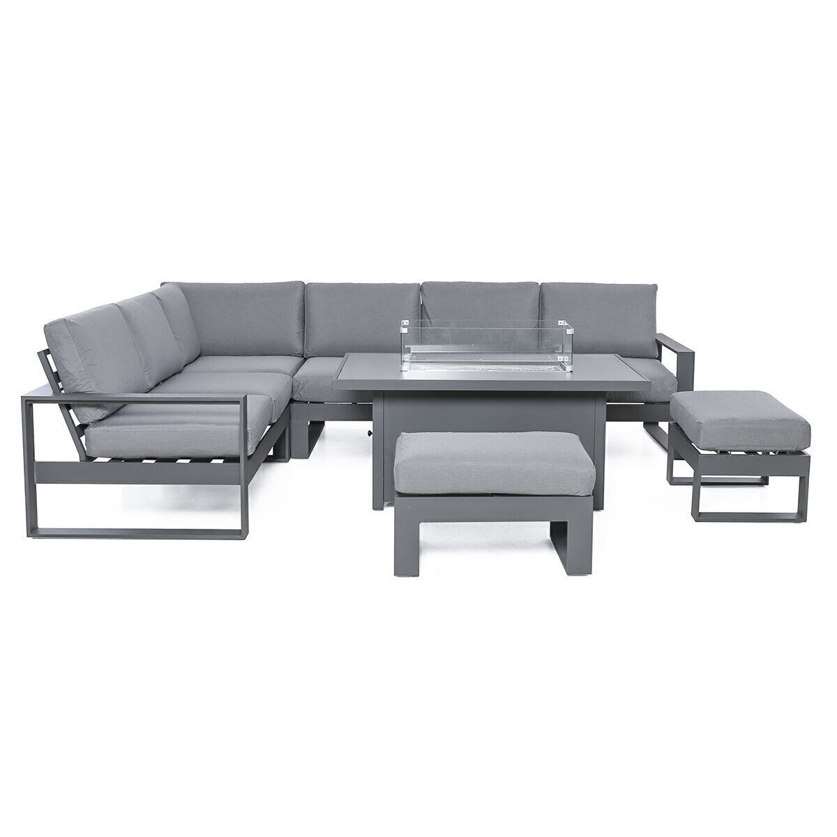 Maze - Amalfi Large Aluminium Corner Dining Set with Fire Pit Table & Footstools - Grey product image