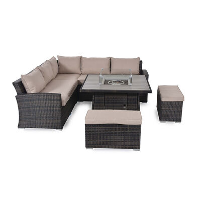 Maze - Kingston Deluxe Rattan Corner Dining Set with Fire Pit Table - Brown product image