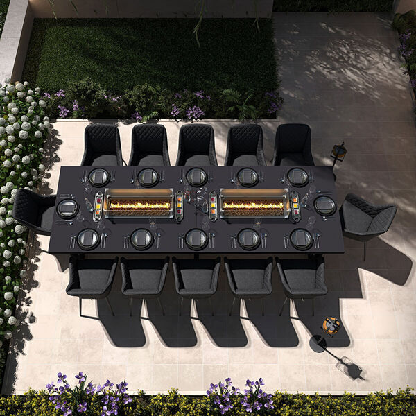 Maze - Outdoor Fabric Zest 12 Seat Rectangular Dining Set with Fire Pit Table - Charcoal product image