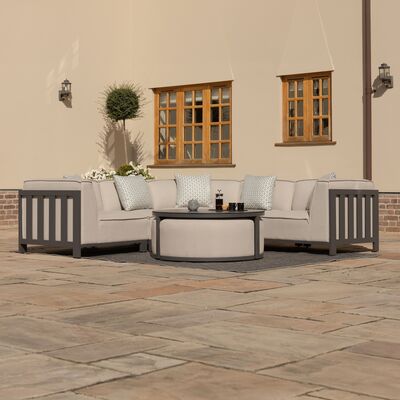 Maze - Outdoor Fabric Ibiza Small Corner Sofa Set with Round Coffee Table & 3 Footstools - Oatmeal product image