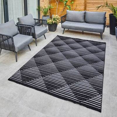 Jazz - Diamond Black / Grey Indoor and Outdoor Rug - 220cm x 160cm ...
