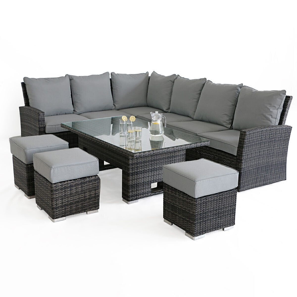 Maze - Kingston Corner Rattan Sofa Dining Set with Rising Table - Grey product image