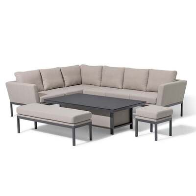 Maze - Outdoor Fabric Pulse Rectangular Corner Dining Set with Rising Table - Oatmeal product image