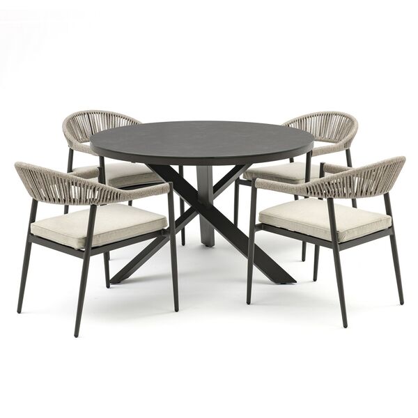 Maze - Roma Rope Weave 4 Seat Round Dining Set - Clay Stone Grey product image