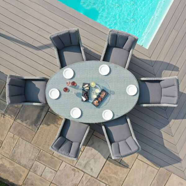 Maze - Ascot 6 Seat Oval Rattan Dining Set with Lazy Susan & Weatherproof Cushions product image